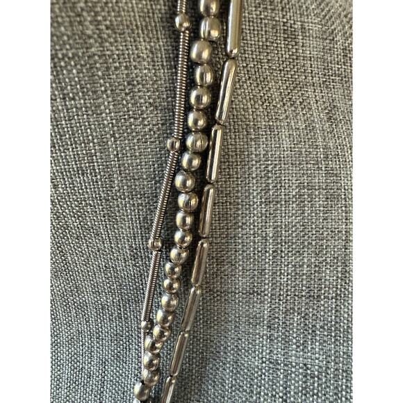 Vintage Multi Strand Silver Tone Bead Necklace Stackable Layered Boho Festival - Picture 3 of 5